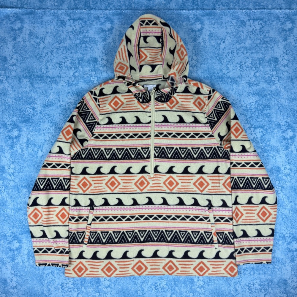ONeill Womens Sierra Fleece 1/4-Zip Pullover Hoodie Aztec Tribal Wave Print Sz L